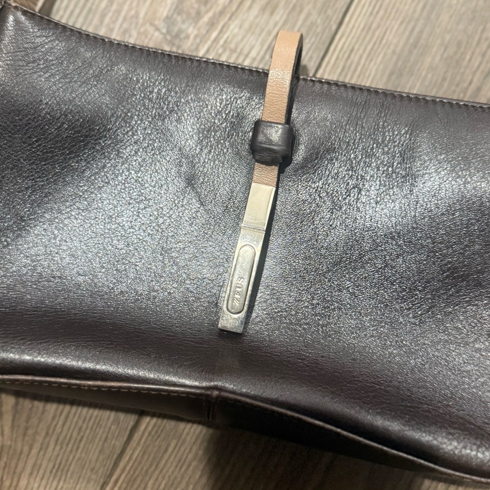 ZEUS Dark Brown Leather Shoulder Bag Minimalist Vintage Style Italy - Picture 2 of 6